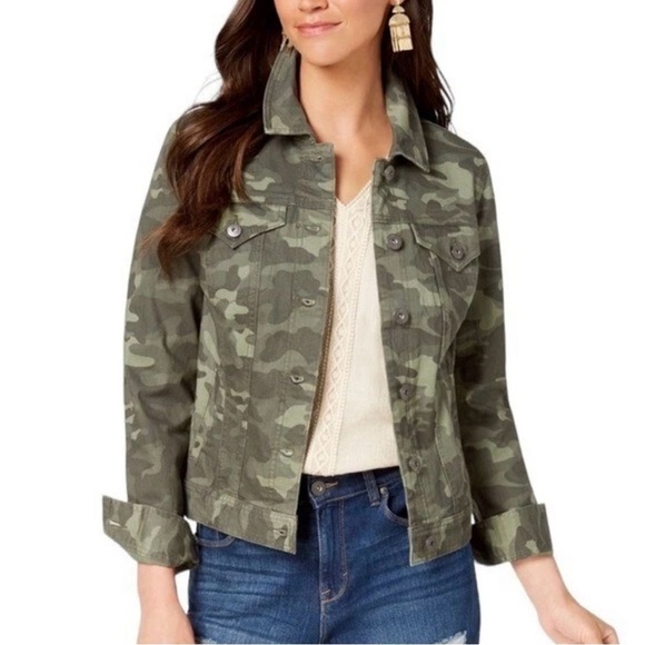 Style & Co Women's Camo Denim Button Front Jacket Size XL Casual Trucker - Picture 1 of 10
